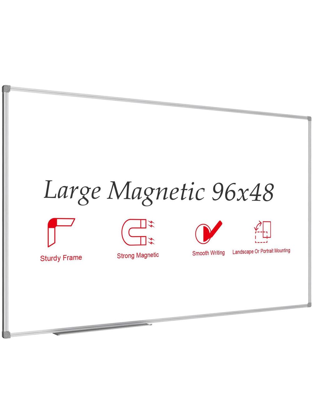 Large Magnetic Dry Erase Whiteboard 96 x 48 in Silver Frame